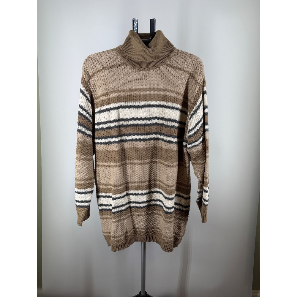 Lizsport Womens Brown Striped Cotton Turtleneck Knit‎ Sweater Size Large
